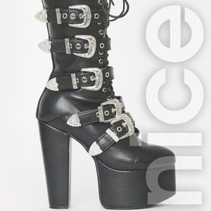 LAMODA WARNINGS BUCKLE LACE UP BOOTS